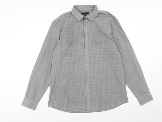 George Mens Grey Polka Dot Polyester Button-Up Size 16.5 Collared Button