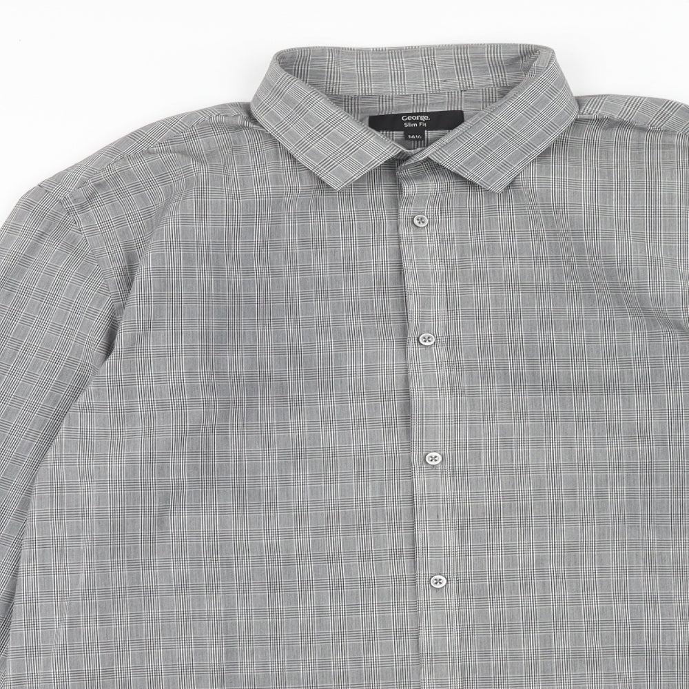 George Mens Grey Polka Dot Polyester Button-Up Size 16.5 Collared Button