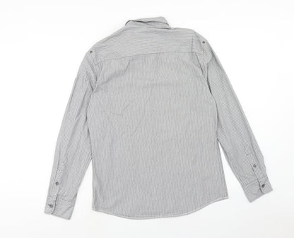 NEXT Mens Grey Striped Cotton Button-Up Size S Collared Button