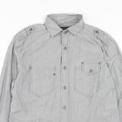 NEXT Mens Grey Striped Cotton Button-Up Size S Collared Button