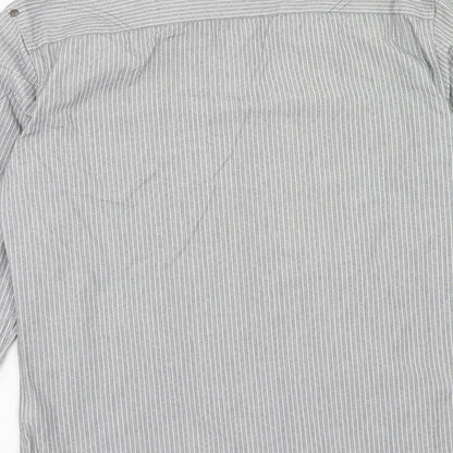 NEXT Mens Grey Striped Cotton Button-Up Size S Collared Button