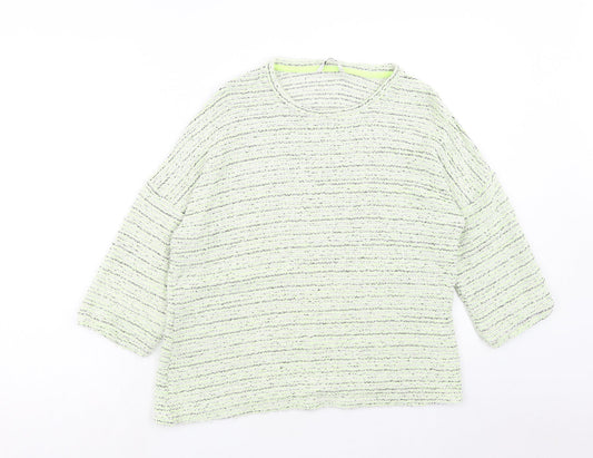 George Womens Green Round Neck Striped Cotton Pullover Jumper Size 16