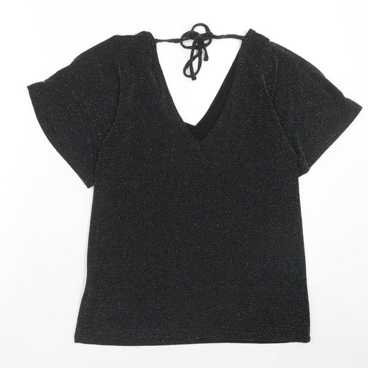 Womens UK Size 8 Peacocks Black Basic Blouse