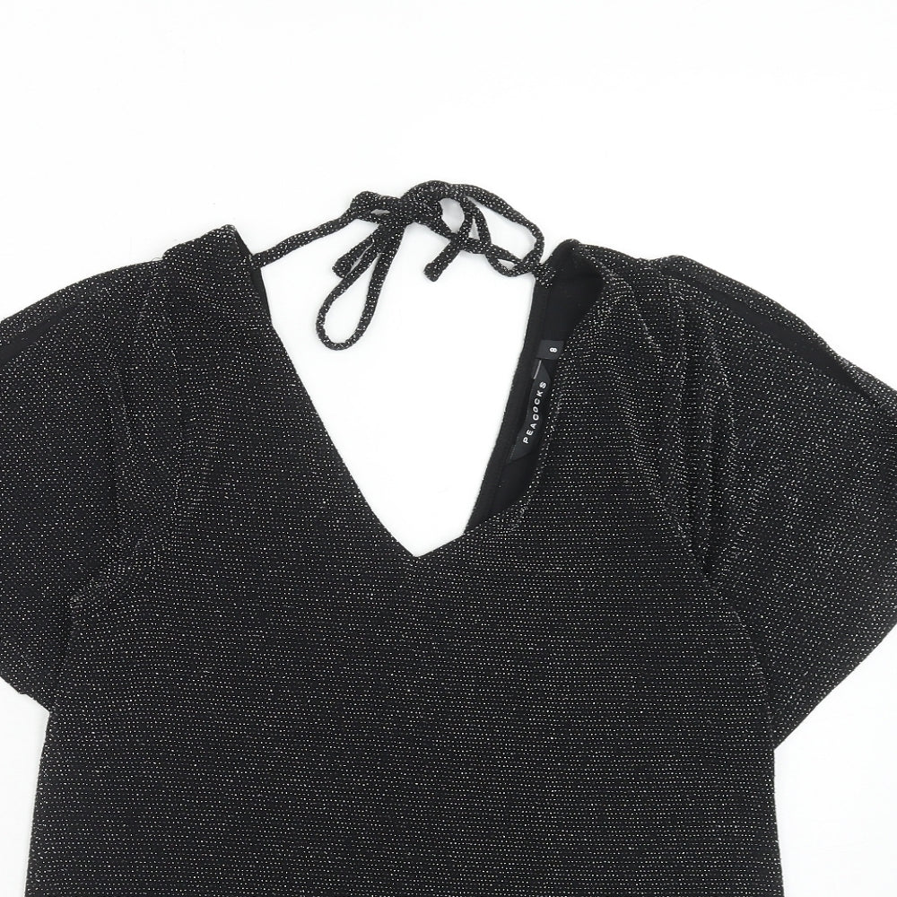 Womens UK Size 8 Peacocks Black Basic Blouse