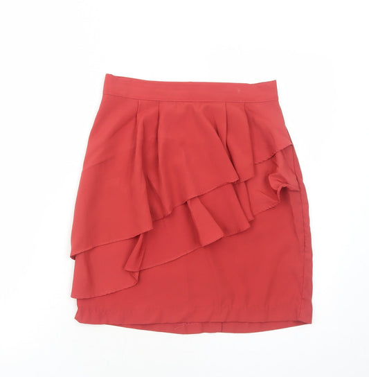 H&M Womens Orange Polyester A-Line Skirt Size 8 Zip