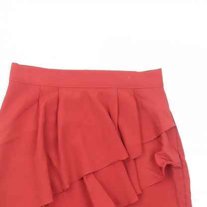 H&M Womens Orange Polyester A-Line Skirt Size 8 Zip