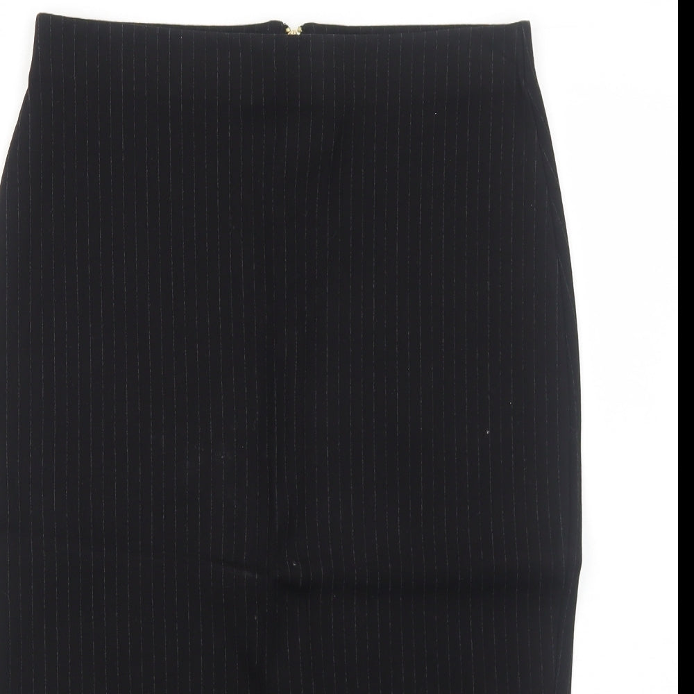 H&M Womens Black Striped Cotton A-Line Skirt Size L Zip