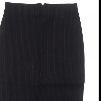 H&M Womens Black Striped Cotton A-Line Skirt Size L Zip