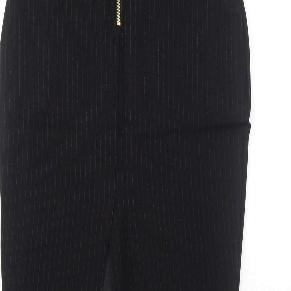 H&M Womens Black Striped Cotton A-Line Skirt Size L Zip