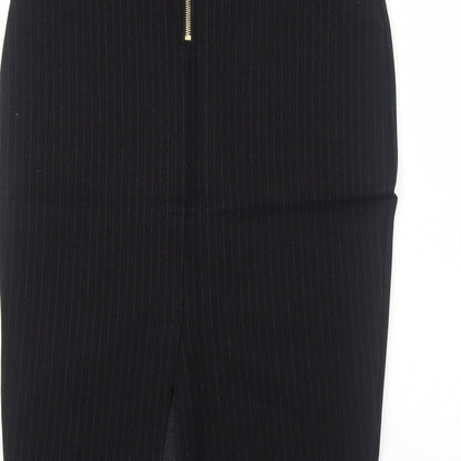 H&M Womens Black Striped Cotton A-Line Skirt Size L Zip