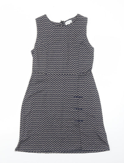 Apricot Womens Blue Geometric Polyester A-Line Size 10 Round Neck Zip