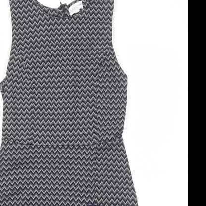 Apricot Womens Blue Geometric Polyester A-Line Size 10 Round Neck Zip