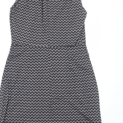 Apricot Womens Blue Geometric Polyester A-Line Size 10 Round Neck Zip