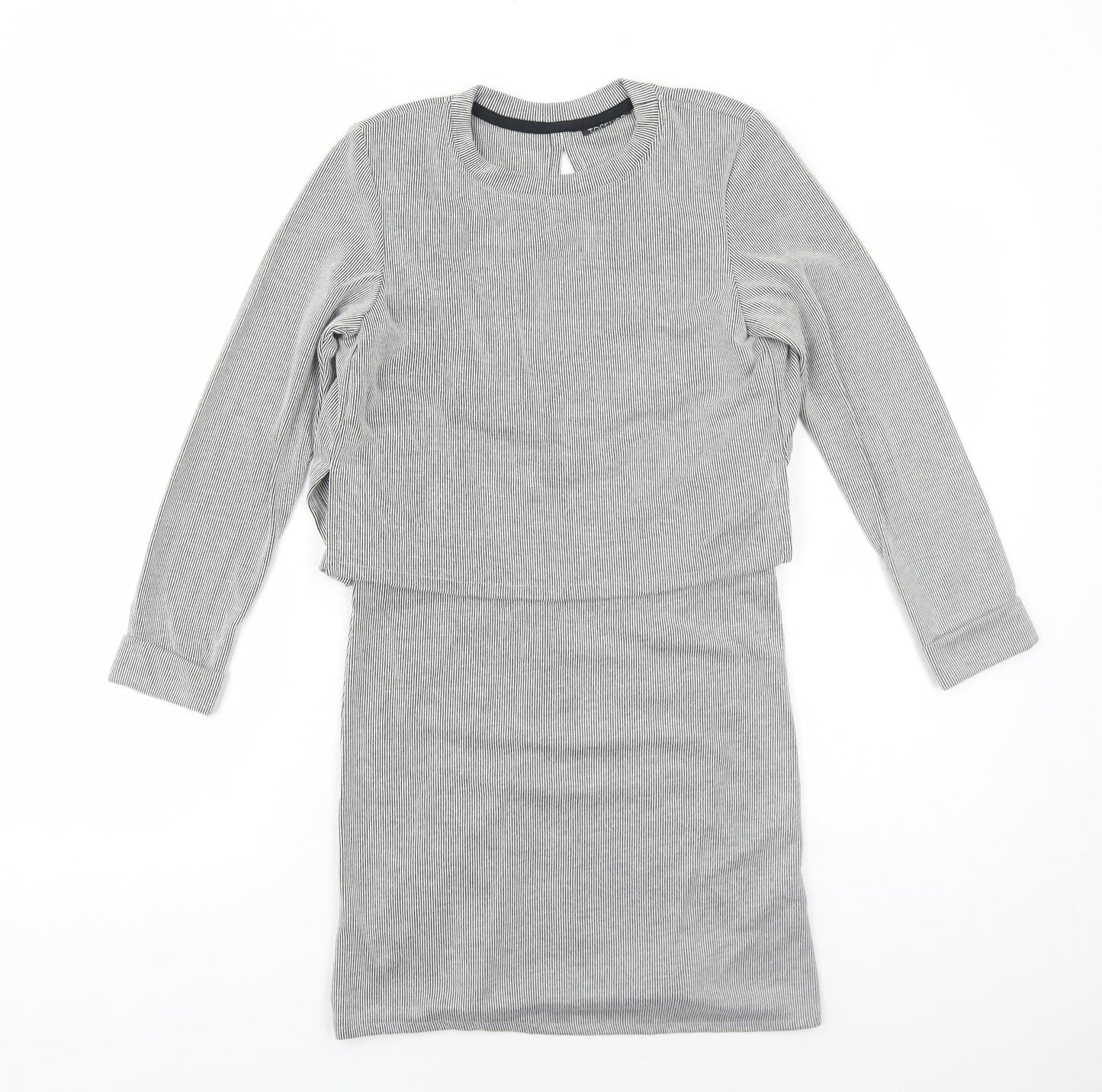 Topshop Womens Black Striped Acrylic A-Line Size 6 Round Neck Pullover