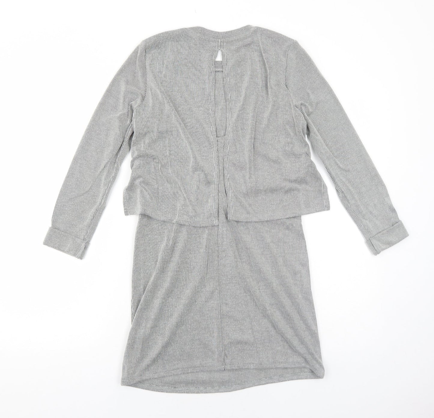 Topshop Womens Black Striped Acrylic A-Line Size 6 Round Neck Pullover