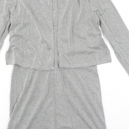 Topshop Womens Black Striped Acrylic A-Line Size 6 Round Neck Pullover