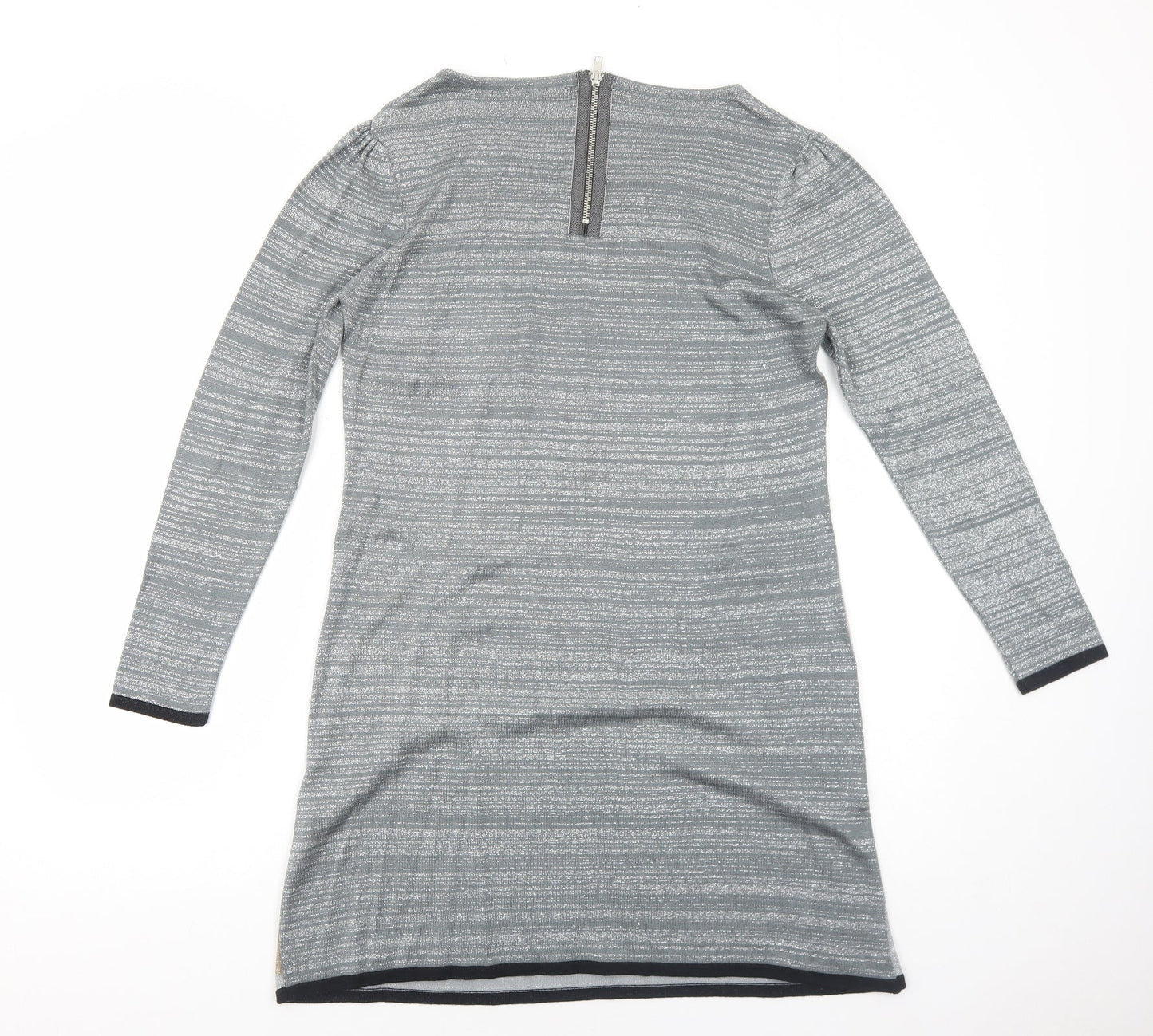 Wallis Womens Green Colourblock Acrylic A-Line Size M Round Neck Zip