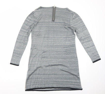 Wallis Womens Green Colourblock Acrylic A-Line Size M Round Neck Zip