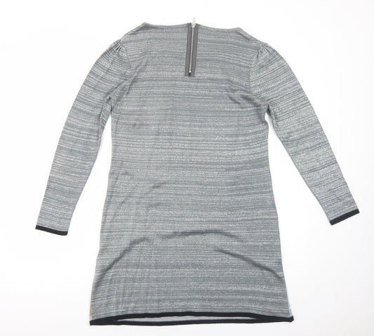 Wallis Womens Green Colourblock Acrylic A-Line Size M Round Neck Zip