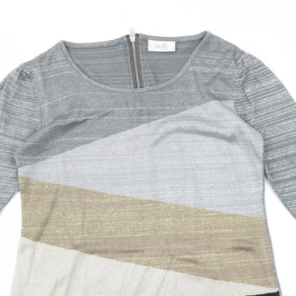 Wallis Womens Green Colourblock Acrylic A-Line Size M Round Neck Zip
