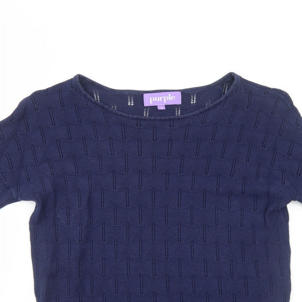 Womens UK Size S Purple Blue Basic T-Shirt