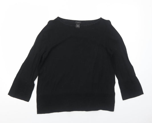 Ann Taylor Womens Black Cotton Basic Blouse Size M Boat Neck
