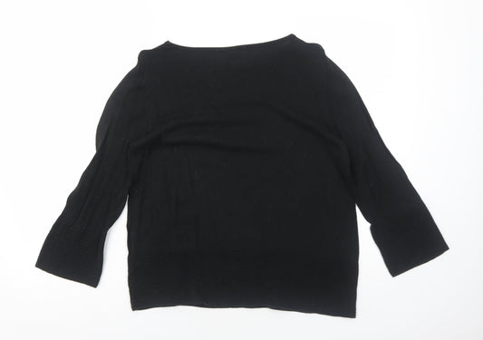 Ann Taylor Womens Black Cotton Basic Blouse Size M Boat Neck