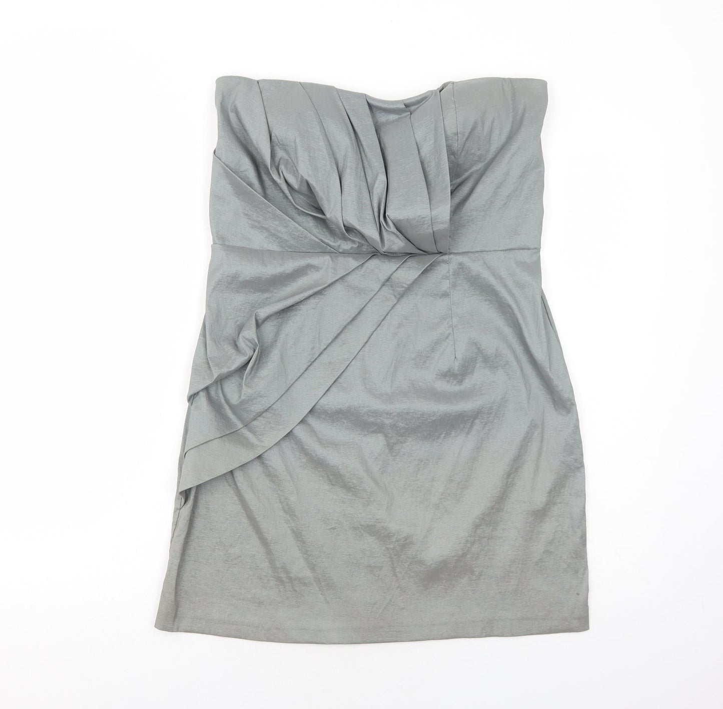 Alyn Paige Womens Grey Polyester Mini Size 12 Square Neck Zip - Front Pleat Detail