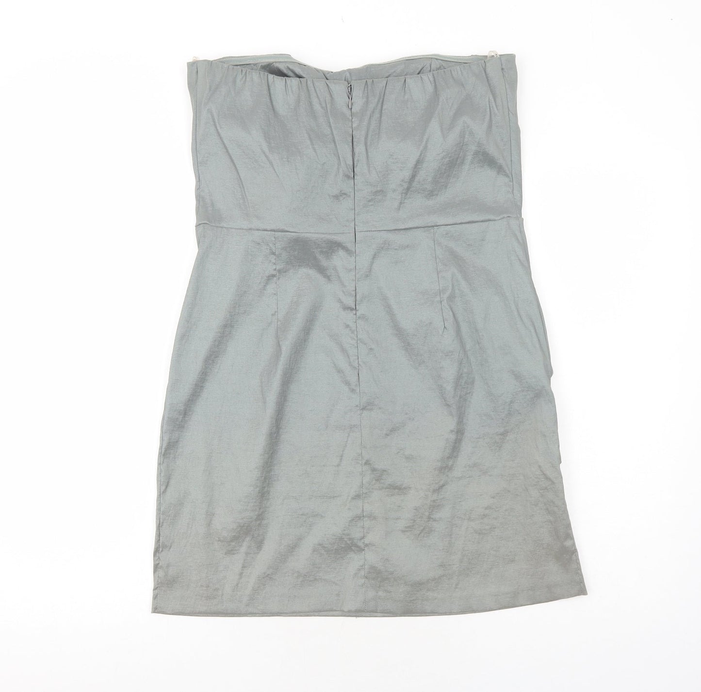 Alyn Paige Womens Grey Polyester Mini Size 12 Square Neck Zip - Front Pleat Detail