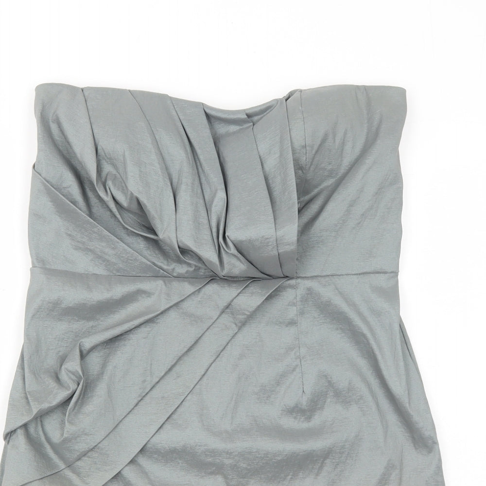 Alyn Paige Womens Grey Polyester Mini Size 12 Square Neck Zip - Front Pleat Detail