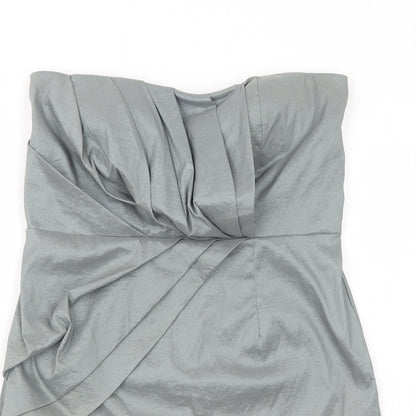 Alyn Paige Womens Grey Polyester Mini Size 12 Square Neck Zip - Front Pleat Detail