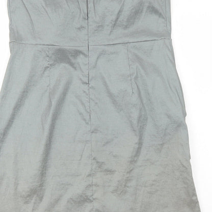 Alyn Paige Womens Grey Polyester Mini Size 12 Square Neck Zip - Front Pleat Detail