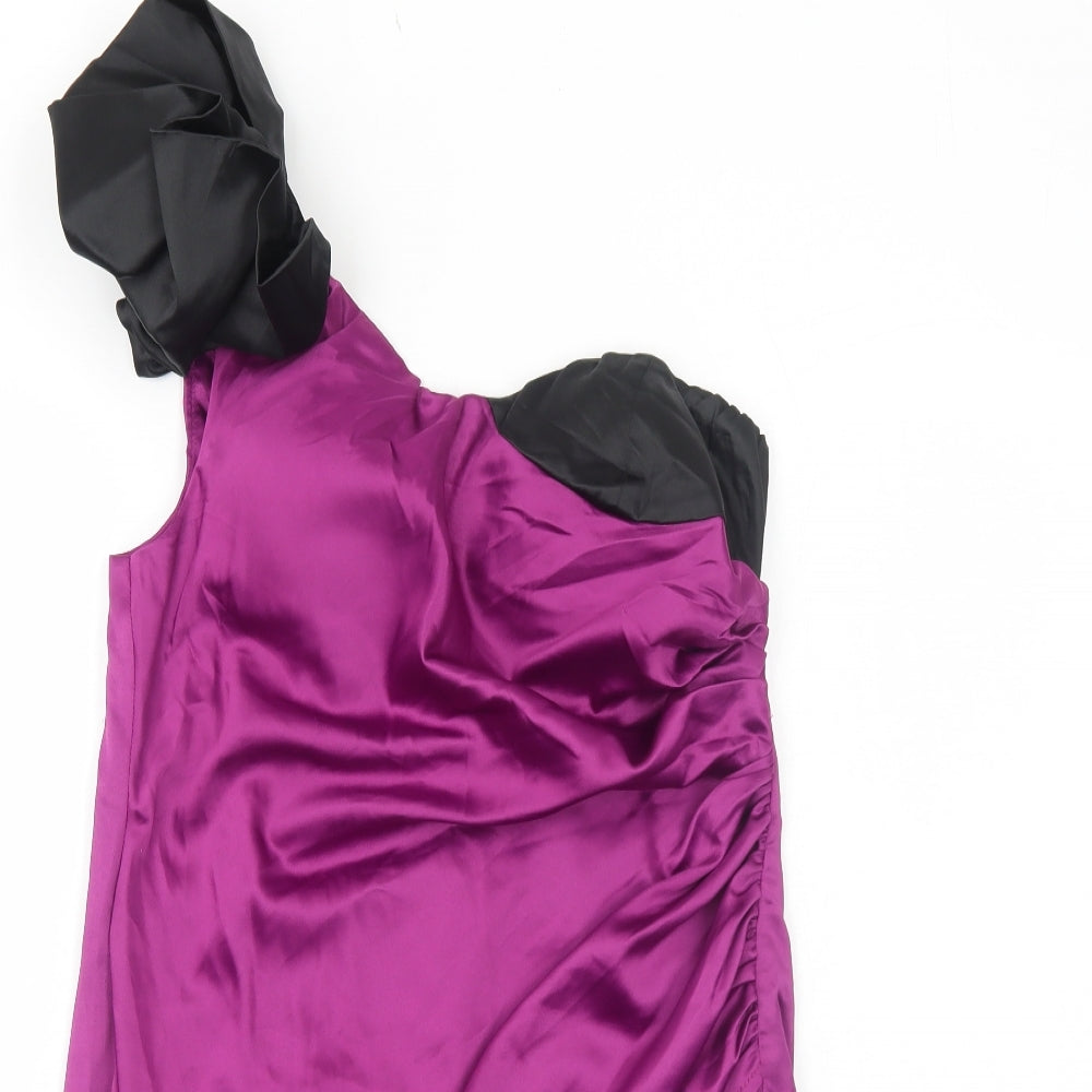 AX Paris Womens Purple Polyester Mini Size 14 One Shoulder Zip - Shoulder Detail