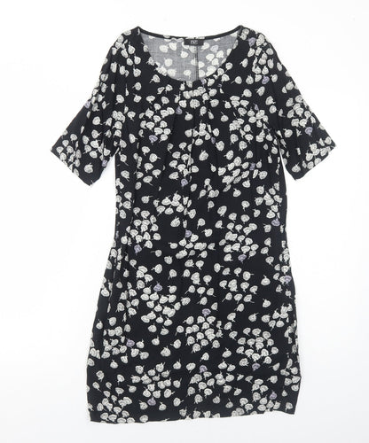 FF&F Womens Black Floral Viscose T-Shirt Dress Size 6 Boat Neck Pullover