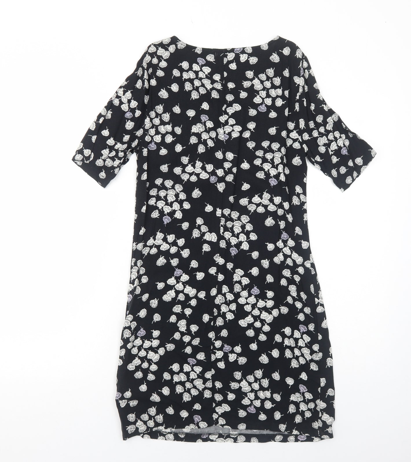 FF&F Womens Black Floral Viscose T-Shirt Dress Size 6 Boat Neck Pullover