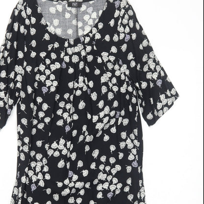 FF&F Womens Black Floral Viscose T-Shirt Dress Size 6 Boat Neck Pullover