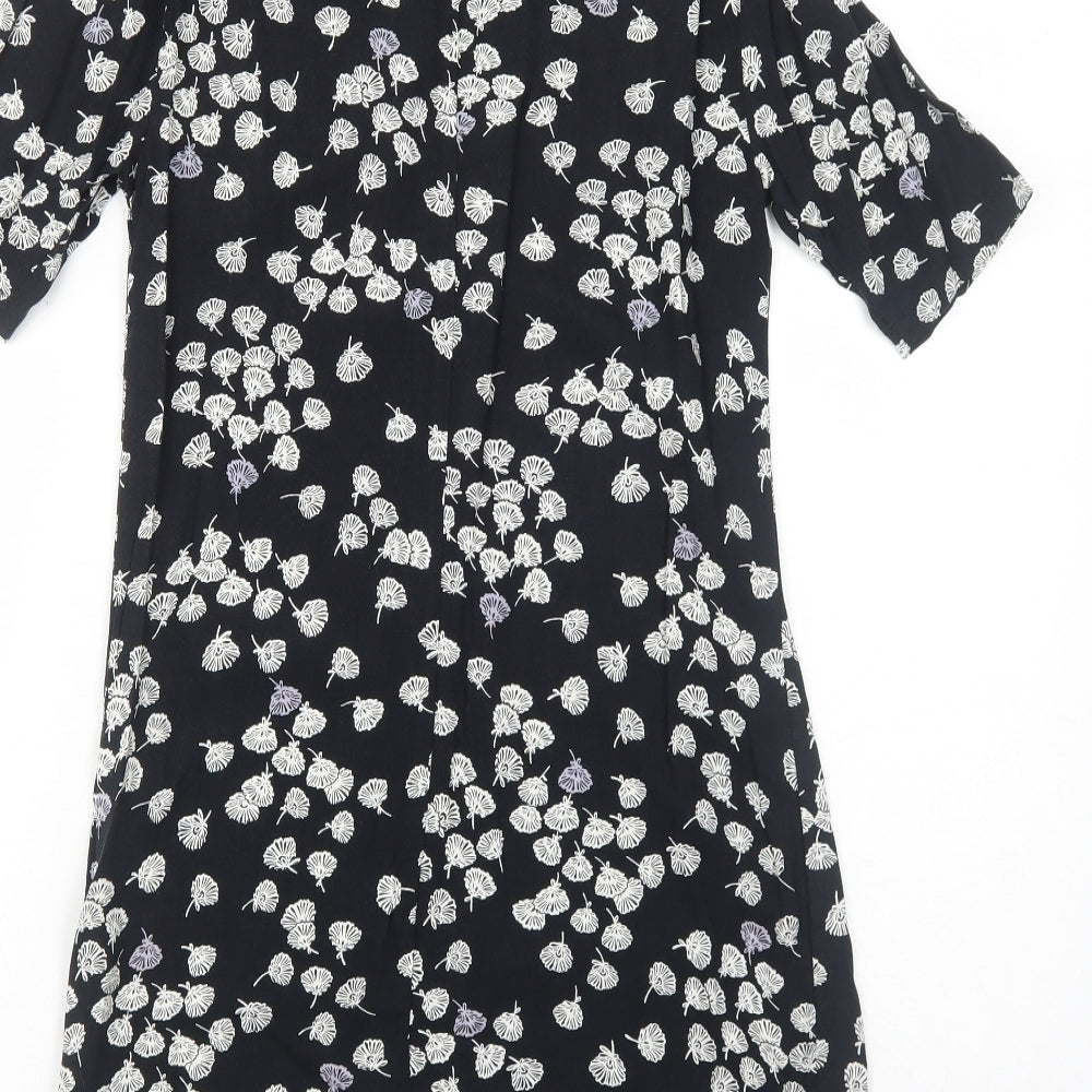 FF&F Womens Black Floral Viscose T-Shirt Dress Size 6 Boat Neck Pullover
