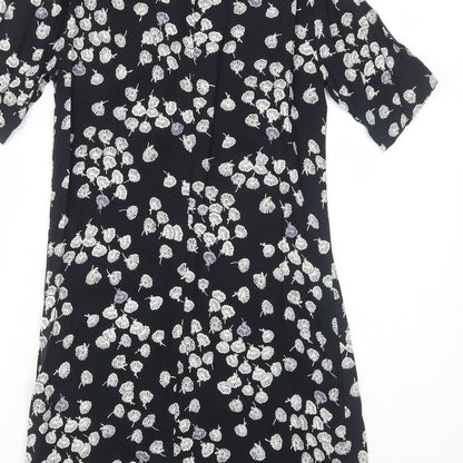 FF&F Womens Black Floral Viscose T-Shirt Dress Size 6 Boat Neck Pullover