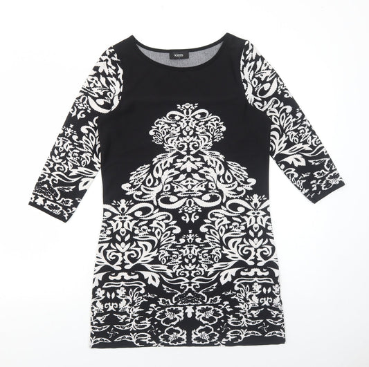 Klass Womens Black Geometric Polyester Mini Size S Boat Neck Pullover