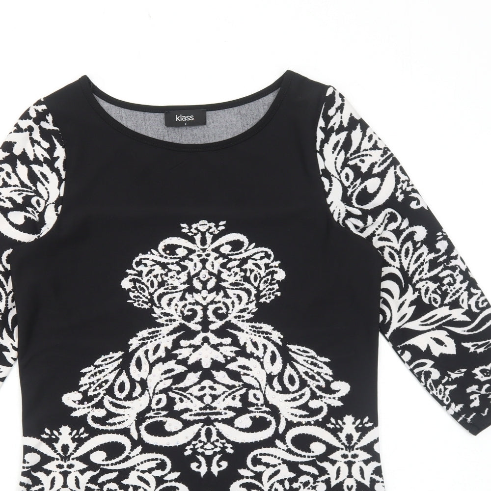 Klass Womens Black Geometric Polyester Mini Size S Boat Neck Pullover