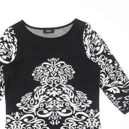 Klass Womens Black Geometric Polyester Mini Size S Boat Neck Pullover