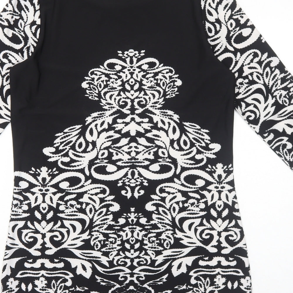 Klass Womens Black Geometric Polyester Mini Size S Boat Neck Pullover