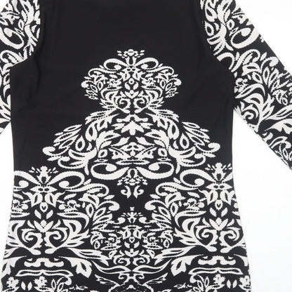 Klass Womens Black Geometric Polyester Mini Size S Boat Neck Pullover