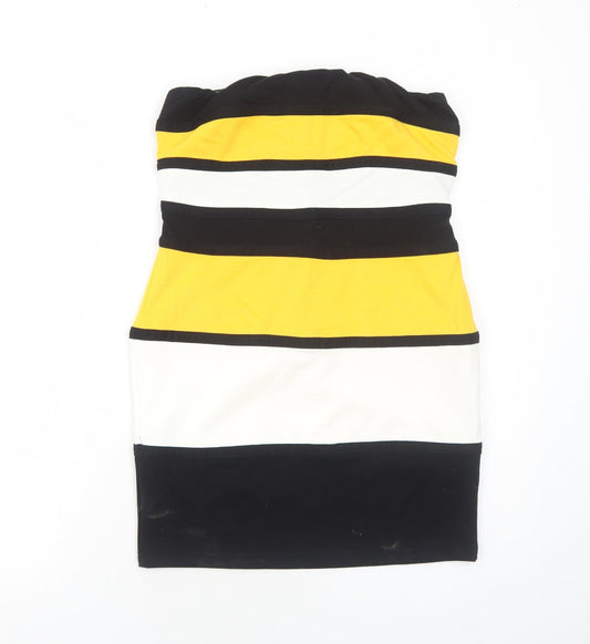 AX Paris Womens Black Striped Polyester Mini Size 14 Square Neck Zip