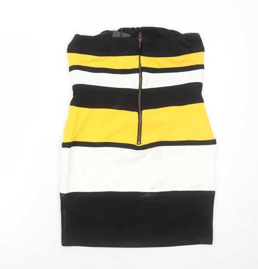 AX Paris Womens Black Striped Polyester Mini Size 14 Square Neck Zip