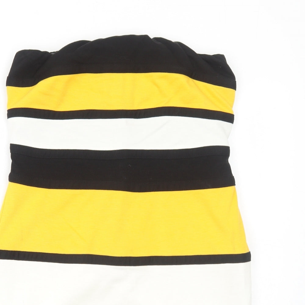 AX Paris Womens Black Striped Polyester Mini Size 14 Square Neck Zip