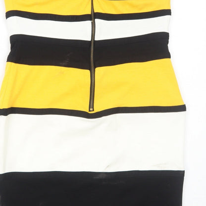 AX Paris Womens Black Striped Polyester Mini Size 14 Square Neck Zip