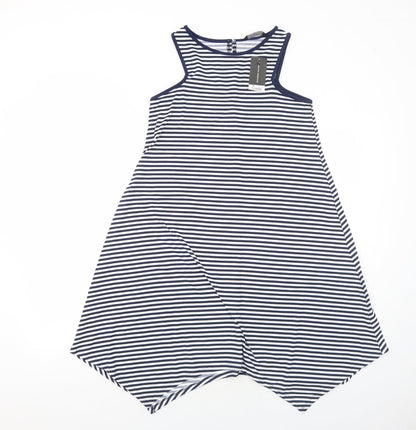 Dorothy Perkins Womens Blue Striped Polyester Tank Dress Size 8 Boat Neck Pullover - Asymmetric