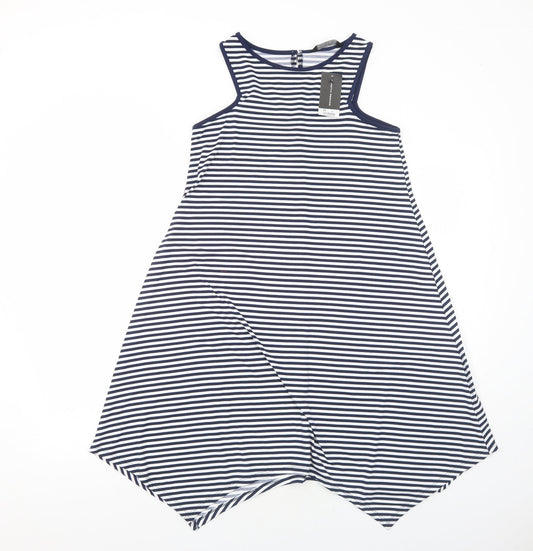 Dorothy Perkins Womens Blue Striped Polyester Tank Dress Size 8 Boat Neck Pullover - Asymmetric