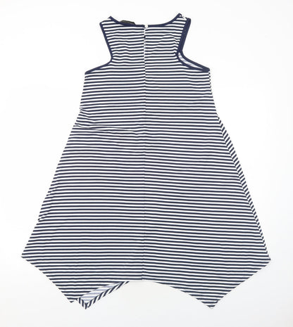 Dorothy Perkins Womens Blue Striped Polyester Tank Dress Size 8 Boat Neck Pullover - Asymmetric